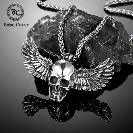 Кулон ланцюжок у вигляді черепа з крилами прикраса біжутерія хром