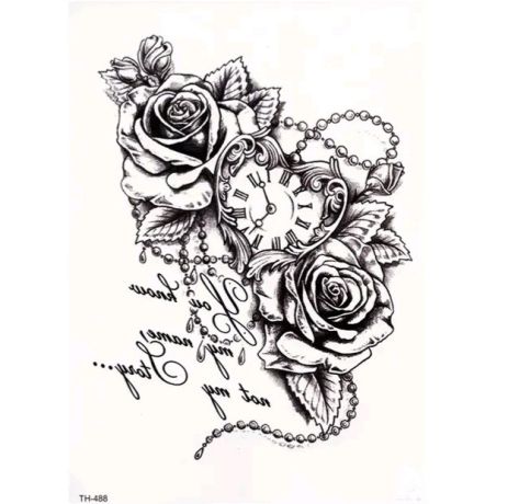 Тату tattoo временное татту наклейка на тело одноразовая розы и часы