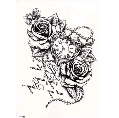 Тату tattoo временное татту наклейка на тело одноразовая розы и часы