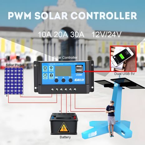 PWM контролер заряду 20a 12v/24v для сонячної системи акб PWM контролер заряду 20a 12v/24v для сонячної системи акб