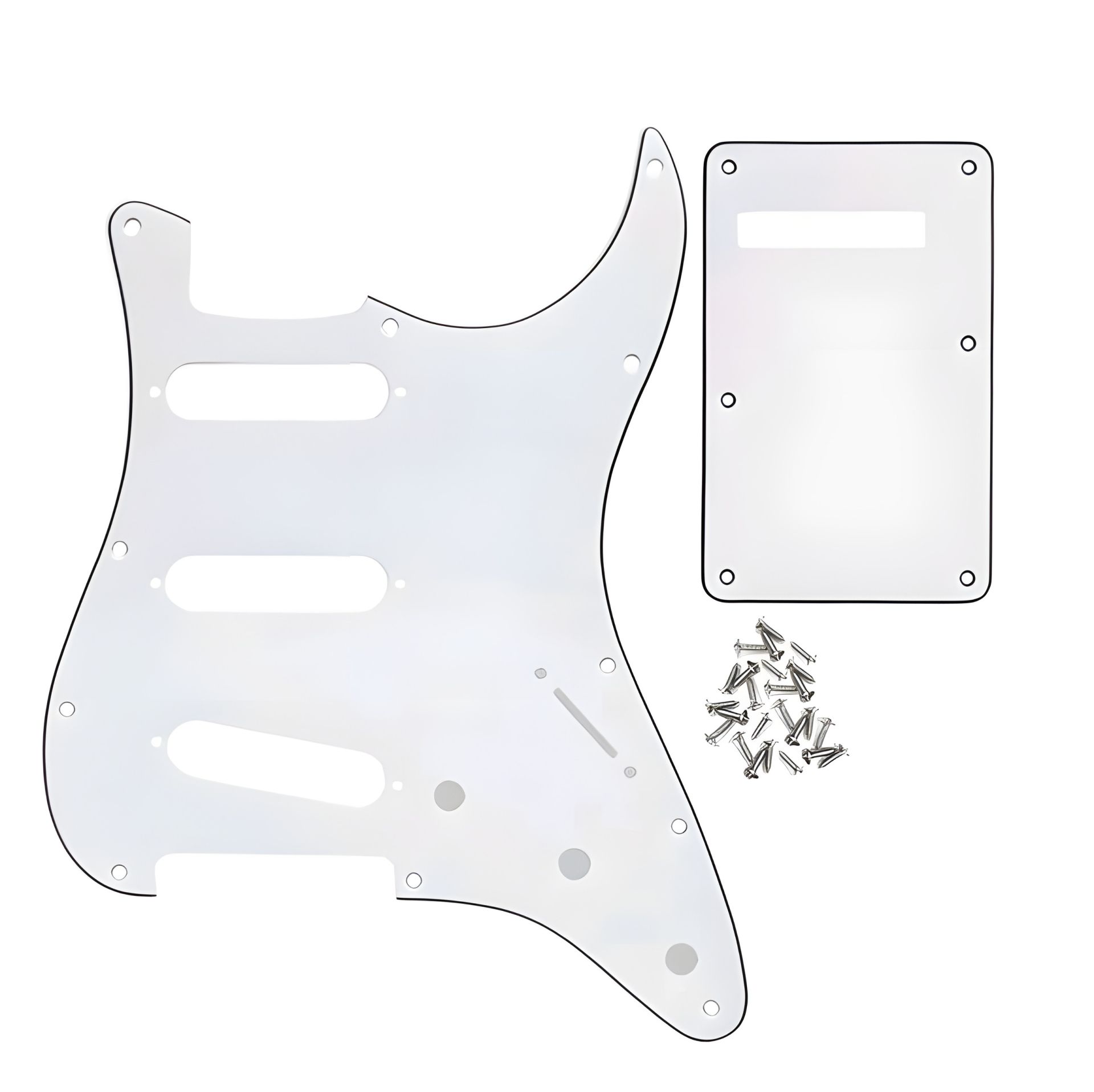 Белый пикгард SSS и бэкплейт для электогитары Fender Stratocaster, модель под Америка Белый пикгард SSS и бэкплейт для электогитары Fender Stratocaster, модель под Америка
