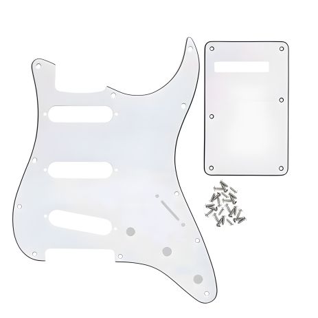 Белый пикгард SSS и бэкплейт для электогитары Fender Stratocaster, модель под Америка Белый пикгард SSS и бэкплейт для электогитары Fender Stratocaster, модель под Америка