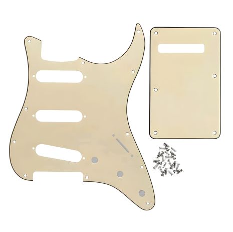 Бежевий пікгард SSS і бекплейт для електрогітари Fender Stratocaster, під америка Бежевий пікгард SSS і бекплейт для електрогітари Fender Stratocaster, під америка