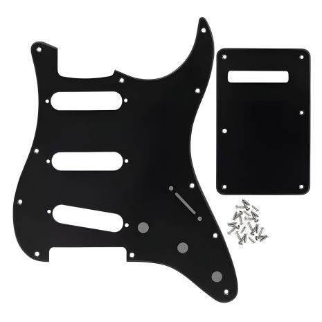 Чорний пікгард SSS і бекплейт для електрогітари Fender Stratocaster під Америка Чорний пікгард SSS і бекплейт для електрогітари Fender Stratocaster під Америка