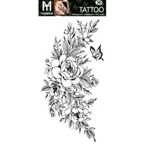 Тату tattoo тимчасове тату наклейка на тіло бутони троянд і метелик