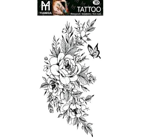 Временное тату tattoo наклейка на тело бутоны роз и бабочка Временное тату tattoo наклейка на тело бутоны роз и бабочка