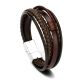Шкіряний чоловічий жіночий браслет плетіння коричневий хром замок на застібці