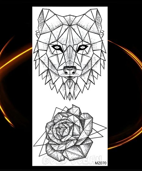 Тимчасове тату наклейка на тіло вовк з трояндою