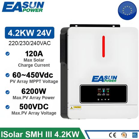 Гібридний інвертор EUSUN 4.2Kw 24V 120A MPPT Гібридний інвертор EUSUN 4.2Kw 24V 120A MPPT