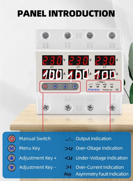 Трехфазное реле напряжения Taxnele 100а 230v*3