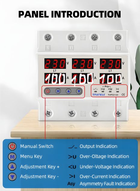 Реле напряжения трехфазное Taxnele 100а 230v*3
