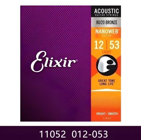 Бронзовые струны Elixir для акустической гитары, light 11052 (012-053)