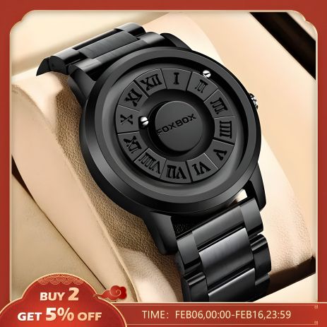 Годинник наручний магнітний чорний металевий FoxBox Годинник наручний магнітний чорний металевий FoxBox