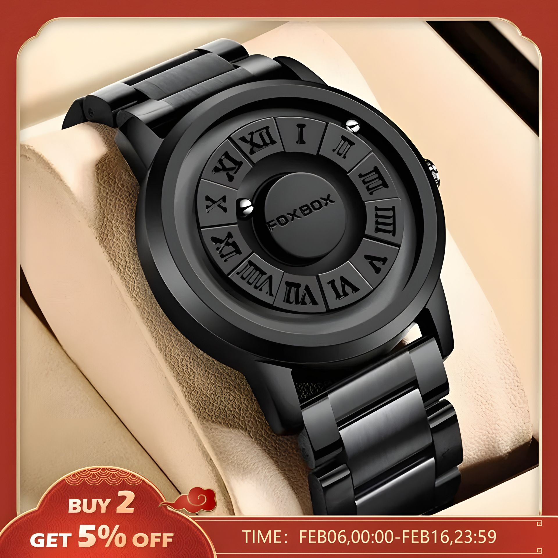 Черные магнитные металлические наручные часы FoxBox Черные магнитные металлические наручные часы FoxBox