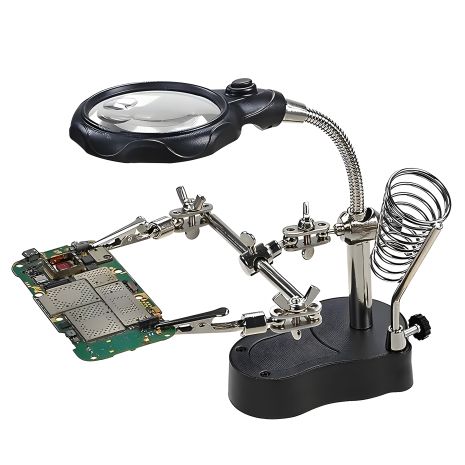 Тримач паяльника з підставкою і лупою із затискачами