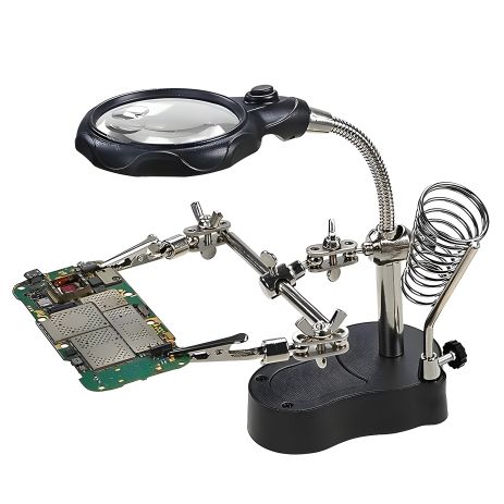 Тримач паяльника з підставкою і лупою із затискачами