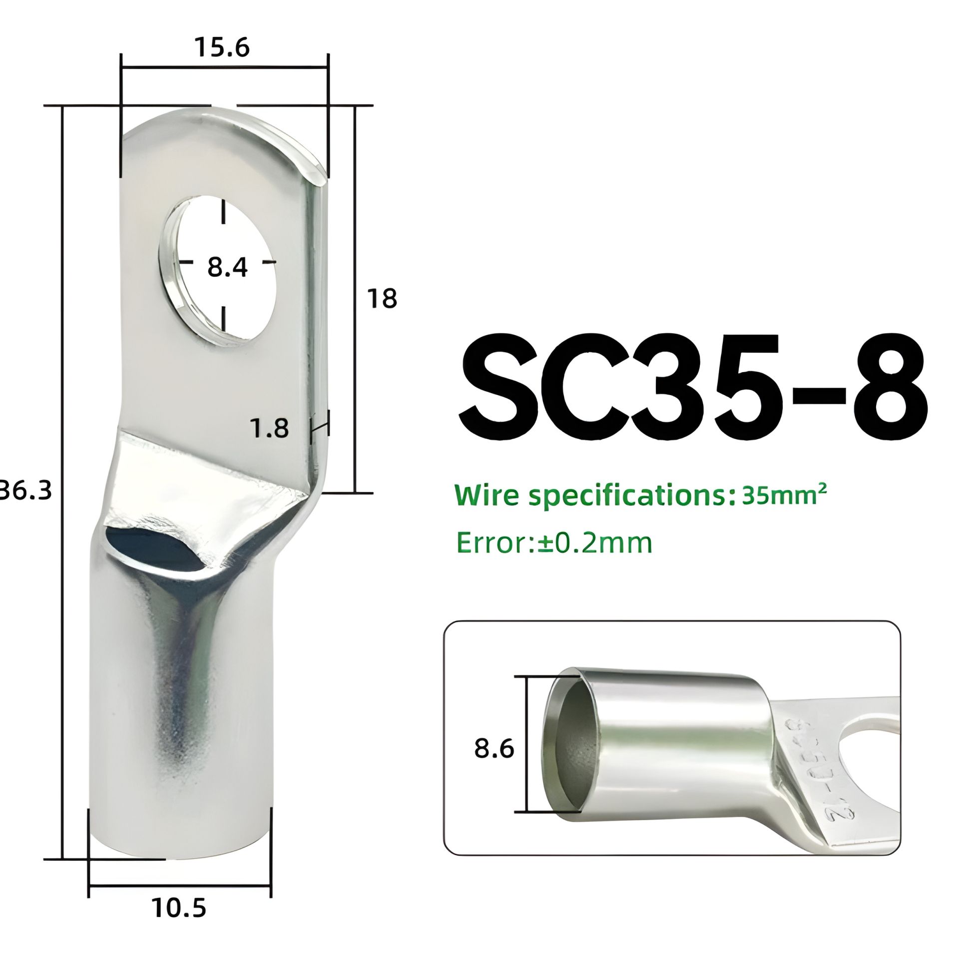 Лужний обтискний наконечник для кабелів SC35-8 Лужний обтискний наконечник для кабелів SC35-8