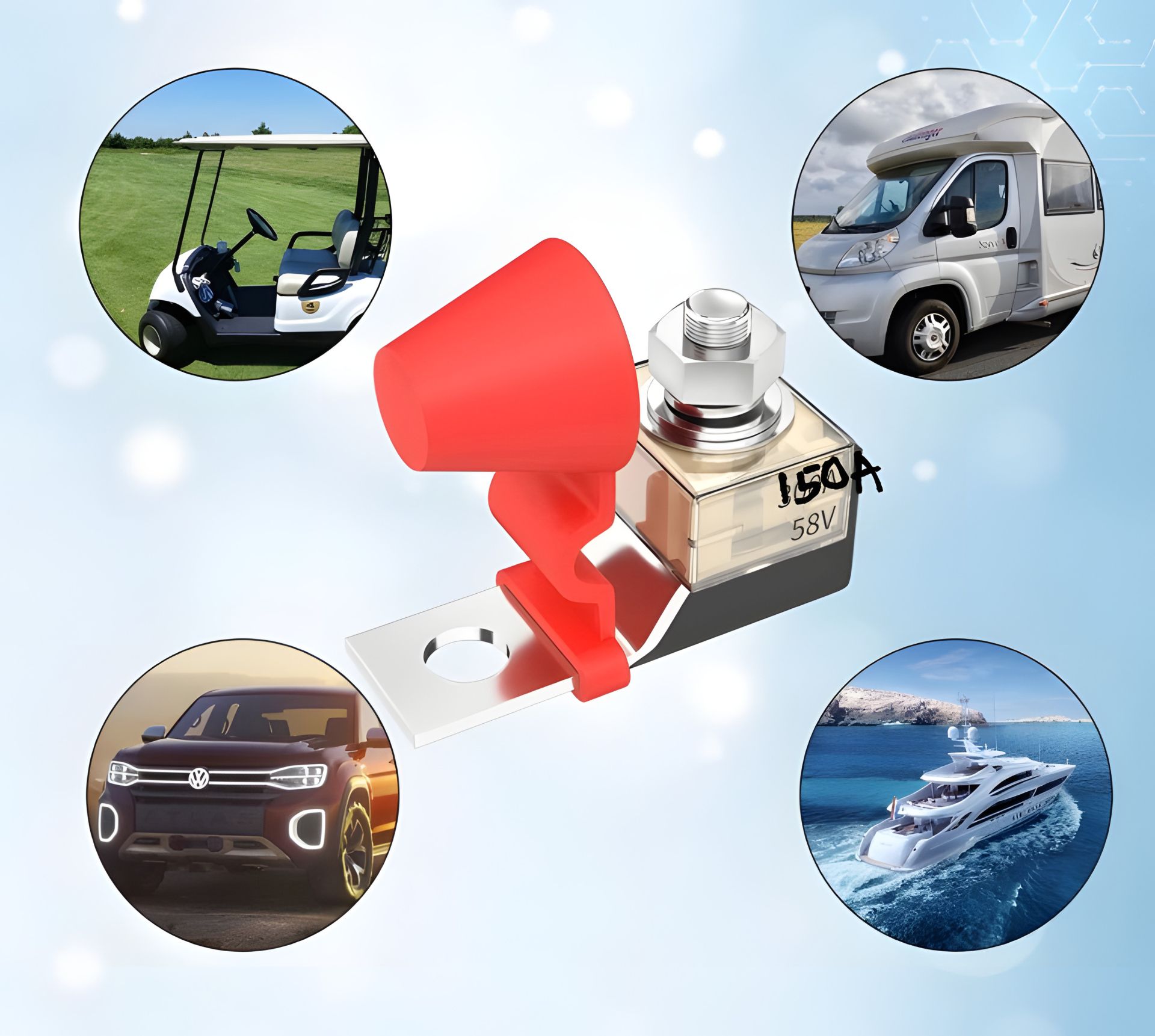 Автомобільний силовий запобіжник до 150 ампер DC і 58 вольтів Автомобільний силовий запобіжник до 150 ампер DC і 58 вольтів