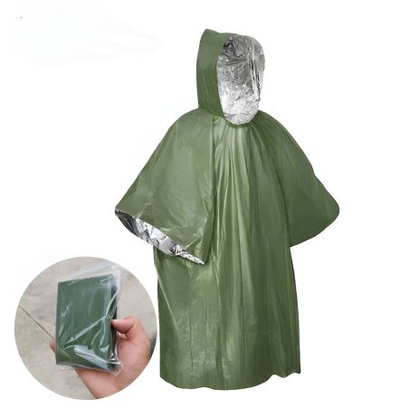 Зеленый дождевик с фольгой, пончо маскировка