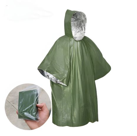 Зеленый дождевик с фольгой, пончо маскировка Зеленый дождевик с фольгой, пончо маскировка