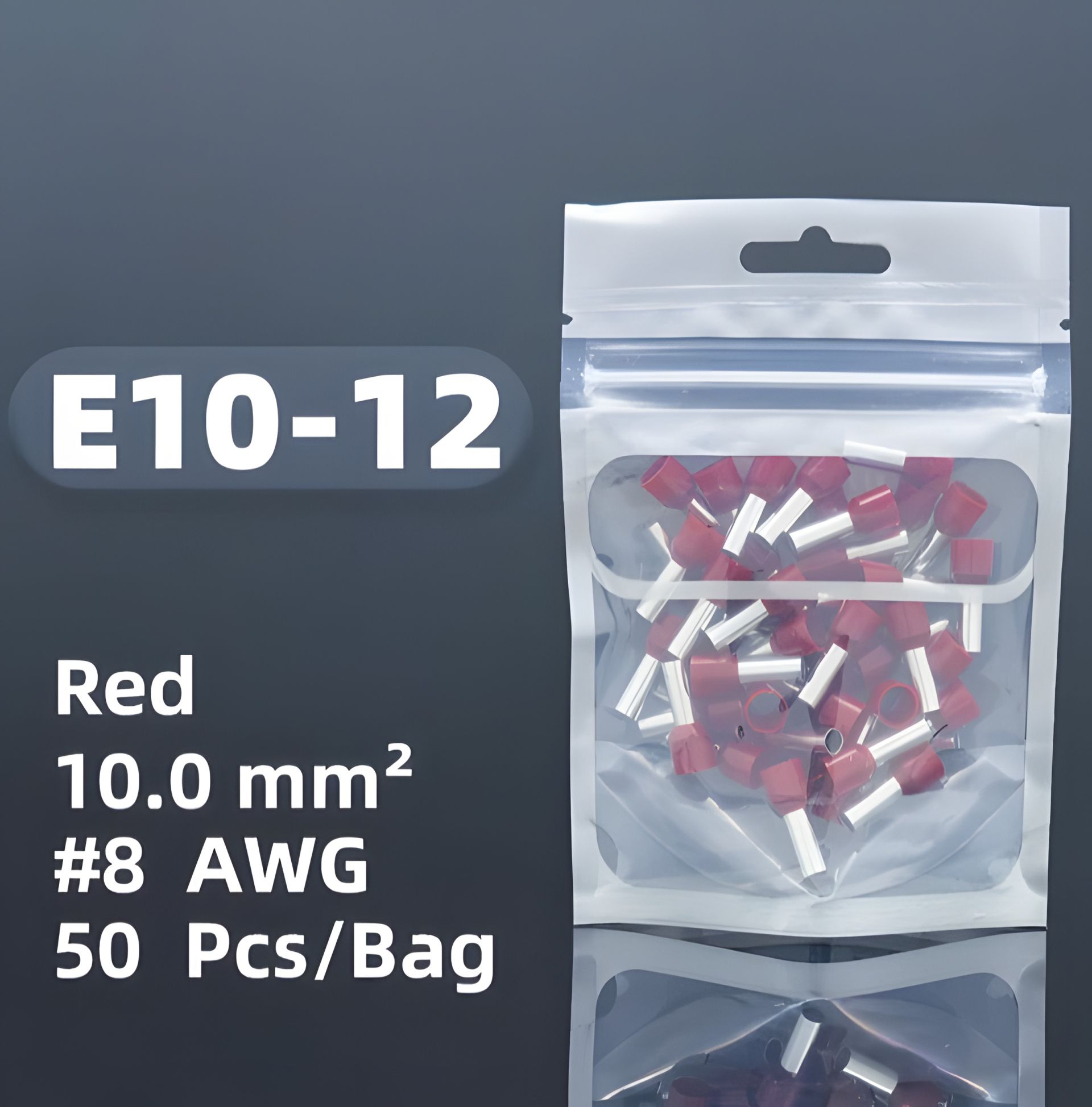 Наконечник E10-12 для дроту, 50 шт. набір обтискання Наконечник E10-12 для дроту, 50 шт. набір обтискання