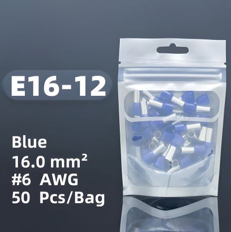 Набір наконечників E16-12 для дроту, 50 шт. для обтискання Набір наконечників E16-12 для дроту, 50 шт. для обтискання