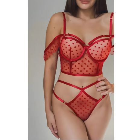 Комплект сеточное белье комплект трусики бюстгальтер без чашечек горошек