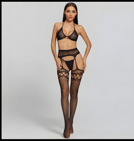 Еластичні ажурні білизна колготки на підтяжках комплект