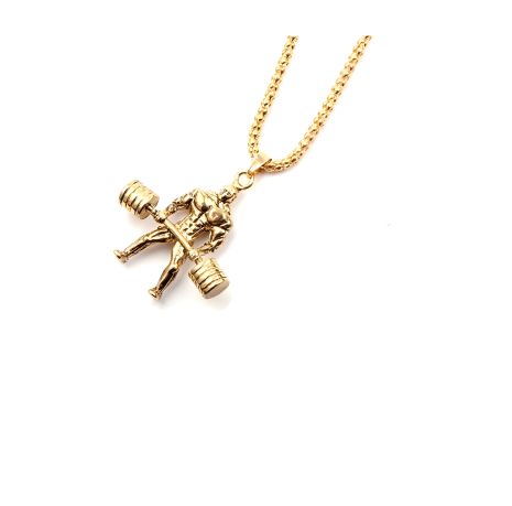 Чоловічий кулон-ланцюжок Атлет зі штангою, прикрашання, спорт-біжутерія золотистий Чоловічий кулон-ланцюжок Атлет зі штангою, прикрашання, спорт-біжутерія золотистий