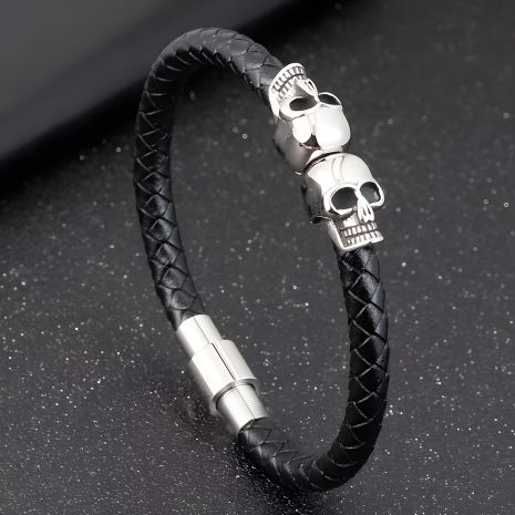 Шкіряний браслет на магніті ЧЕРЕП жіночий чоловічий меломану гітариста рокера