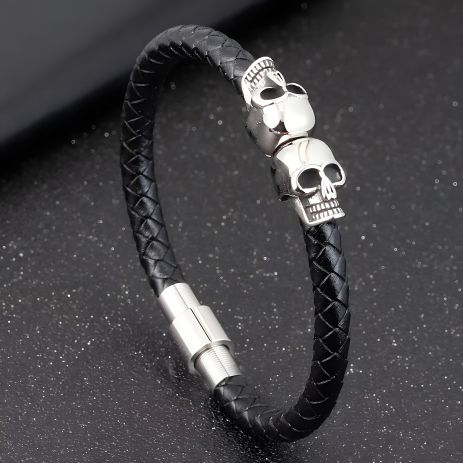 Шкіряний браслет на магніті ЧЕРЕП жіночий чоловічий меломану гітариста рокера