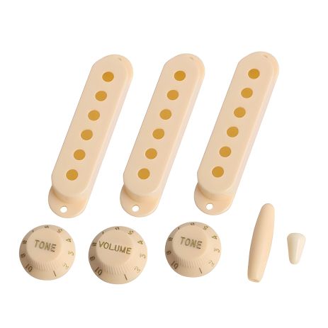 Комплект для електрогітари: кришки синглів і ручки Fender Stratocaster, Ibanes, Shur, LTD, ESP, бежеві Комплект для електрогітари: кришки синглів і ручки Fender Stratocaster, Ibanes, Shur, LTD, ESP, бежеві