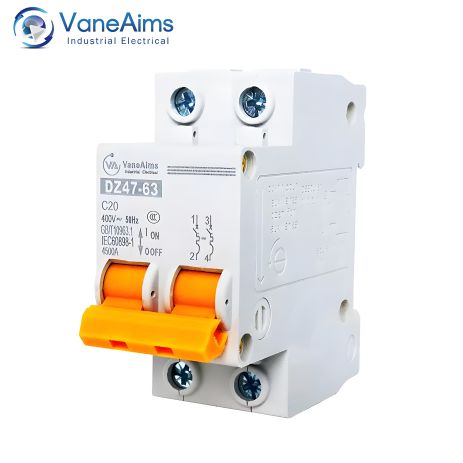 Двухполюсный автоматический выключатель 20А для щитовых AC, установка на DIN-рейку