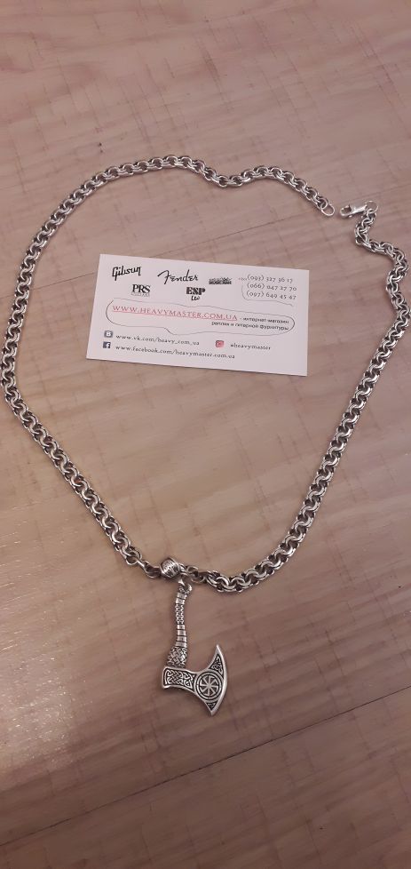 Срібний чоловічий ланцюжок з кулоном "Топор Перуна", ланцюг на шию, срібло 925