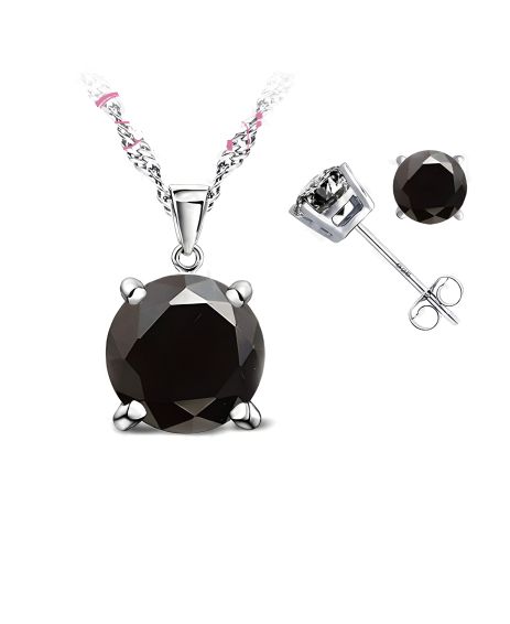 Жіночий комплект під срібло: кулон, сережки, ланцюжок, АГАТ