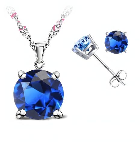 Жіночий набір: кулон, сережки, ланцюжок під срібло, СИНІЙ Жіночий набір: кулон, сережки, ланцюжок під срібло, СИНІЙ