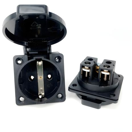 Сетевая розетка с клапаном, врезная, 250В/10А Сетевая розетка с клапаном, врезная, 250В/10А