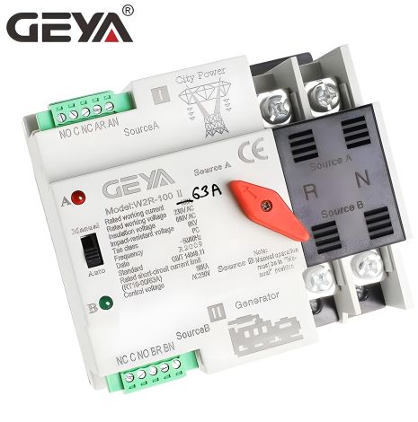 Перемикач автоматичний напруги мережа — генератор 63А Geya Перемикач автоматичний напруги мережа — генератор 63А Geya