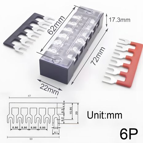 Клемні колодки споживчі для дротів 15 А до 400 В 6P