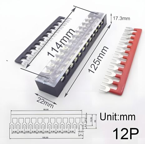 Клемні колодки споживчі для дротів 15 А до 400 В 12P
