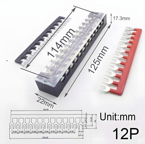 Клемні колодки споживчі для дротів 15 А до 400 В 12P