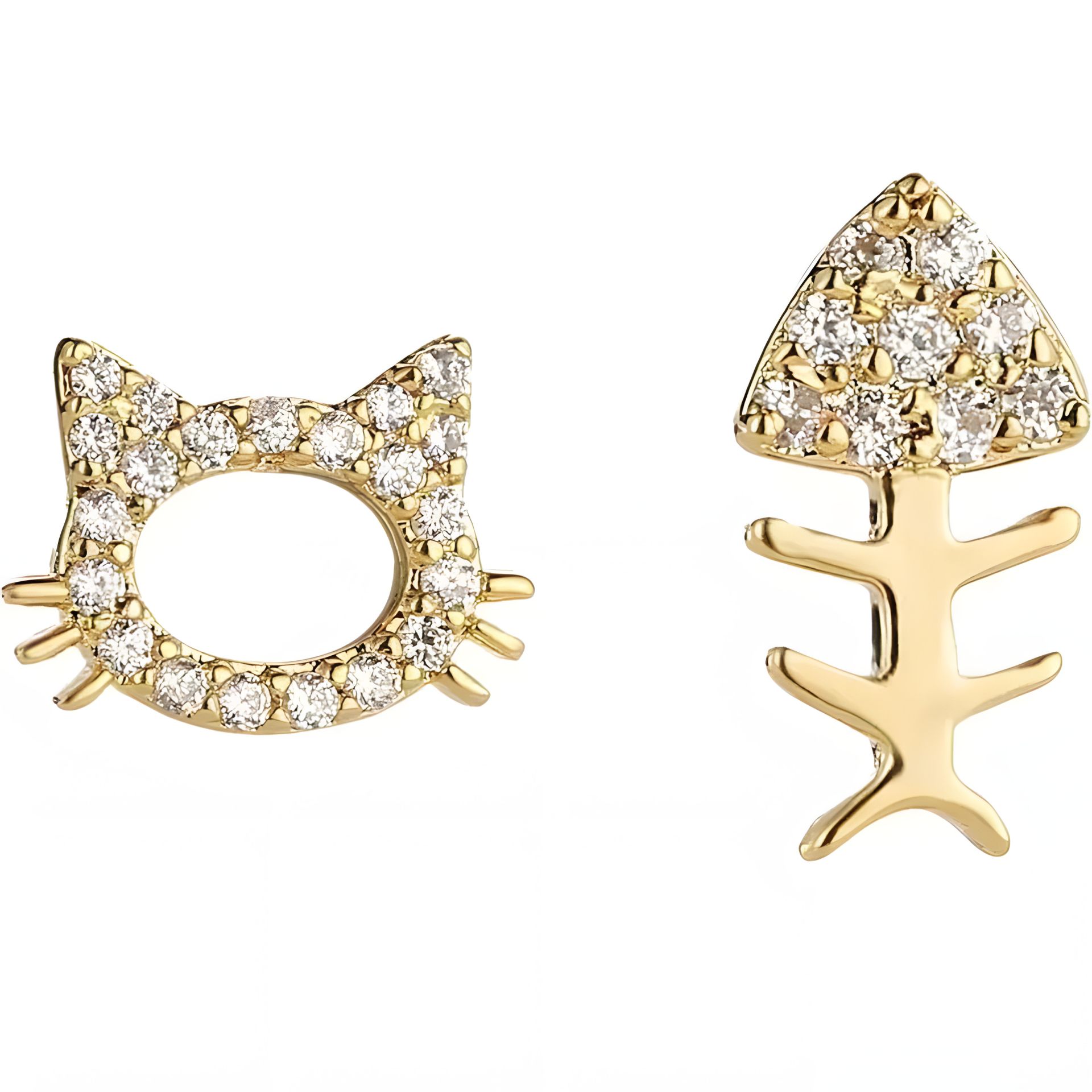 Жіночі сережки-біжутерія котик та рибка зі стразами Жіночі сережки-біжутерія котик та рибка зі стразами