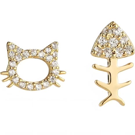Жіночі сережки-біжутерія котик та рибка зі стразами Жіночі сережки-біжутерія котик та рибка зі стразами