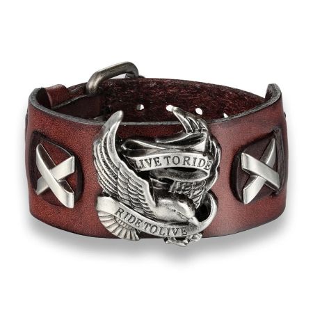 Кожаный браслет Harley-Davidson мужской женский меломана гитариста рокера байкера коричневый