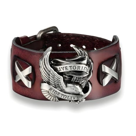 Шкіряний браслет Harley-Davidson для меломана гітариста рокера байкера, коричневий