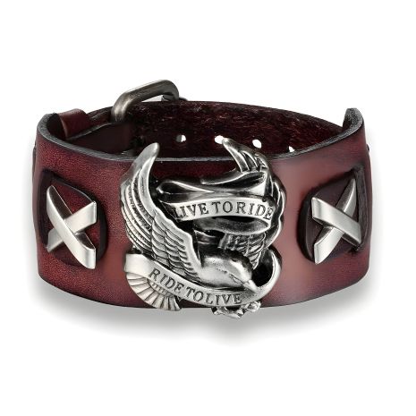 Шкіряний браслет Harley-Davidson для меломана гітариста рокера байкера, коричневий Шкіряний браслет Harley-Davidson для меломана гітариста рокера байкера, коричневий