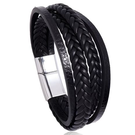 Переплет кожаного браслета на застежке, мужской женский черный хром вставка Переплет кожаного браслета на застежке, мужской женский черный хром вставка