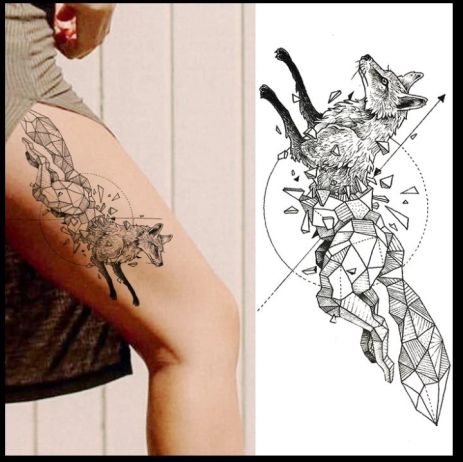 Тату tattoo временное татту наклейка на тело одноразовая лето лиса