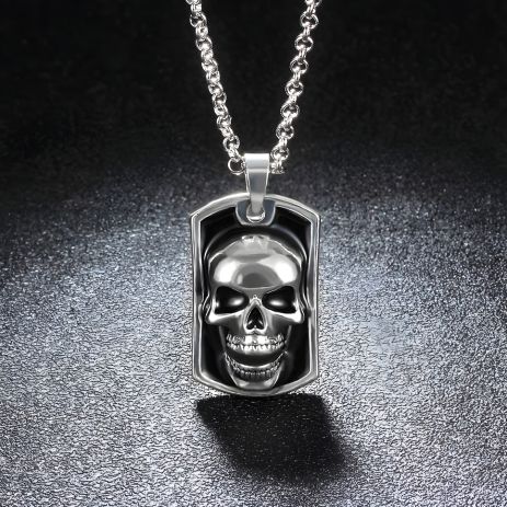 Кулон чоловічий череп у оправі, біжутерія хром ланцюжок із кулоном