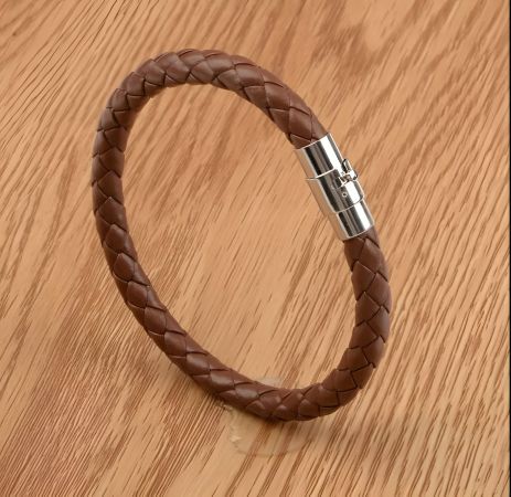 Шкіряний браслет на застібці чоловічий жіночий плетіння коричневий хром замок Шкіряний браслет на застібці чоловічий жіночий плетіння коричневий хром замок